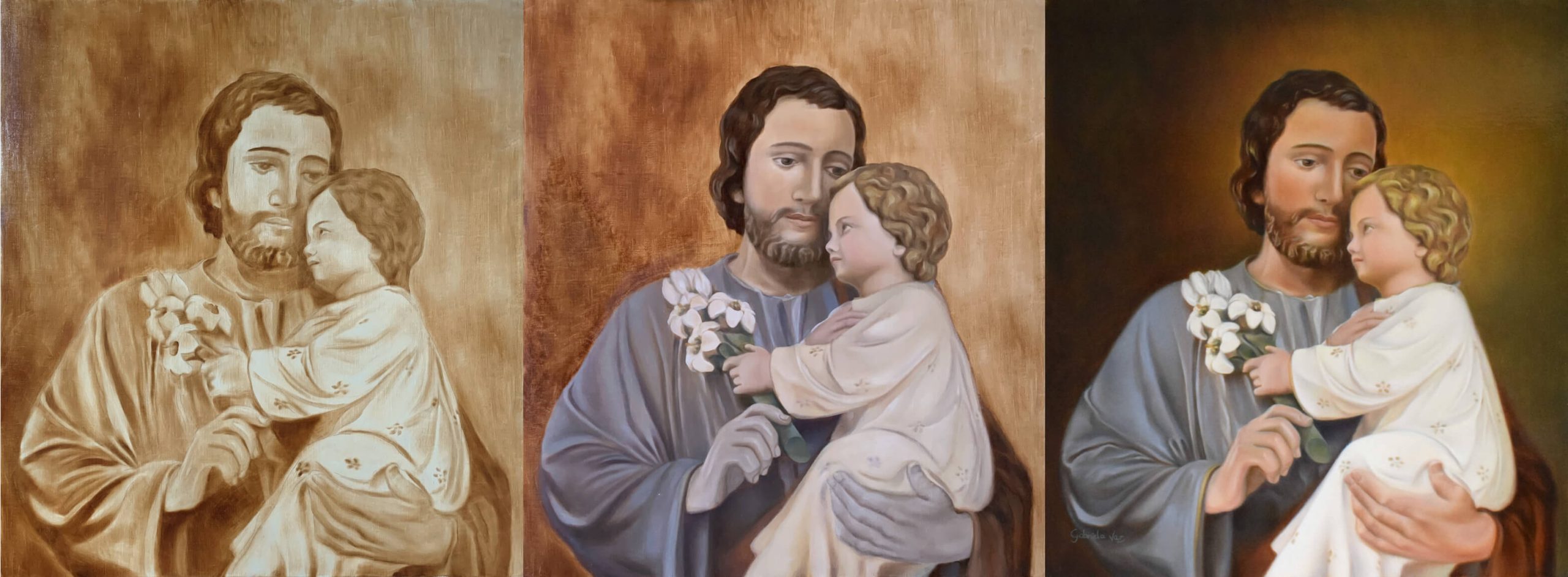 Saint Joseph with the Child Jesus painting process